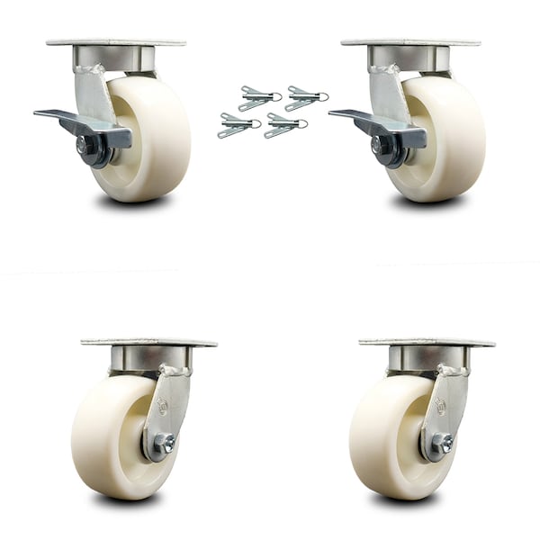 Service Caster 5 Inch Kingpinless Nylon Wheel Caster Swivel Locks 2 Brakes, 4PK SCC-KP30S520-NYR-SLB-BSL-2-BSL-2 - main